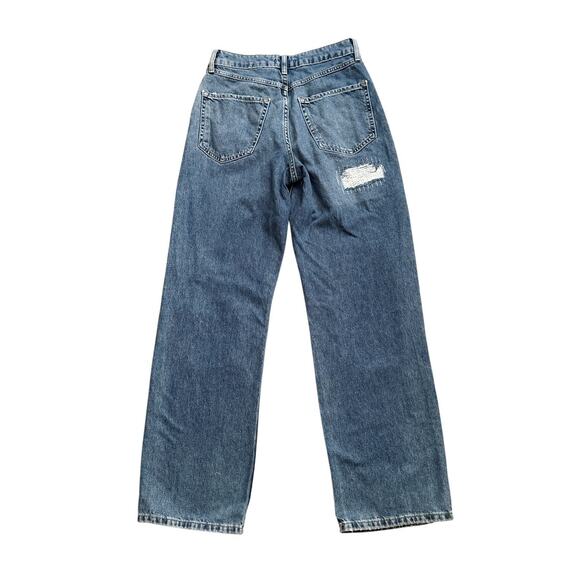 FOREVER 21 Womens Size 26 High Rise Relaxed Ripped Destroyed Wide Leg Blue Jeans - Picture 2 of 6